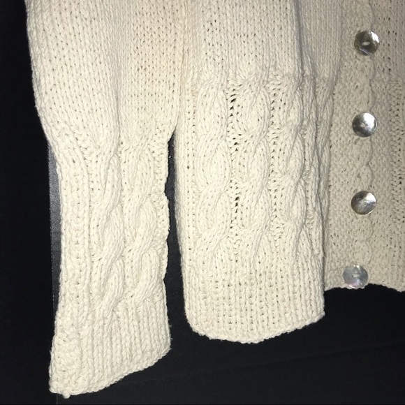 Eastwinds cable knit cardigan, cream colored with gray shell buttons - Picture 4 of 13